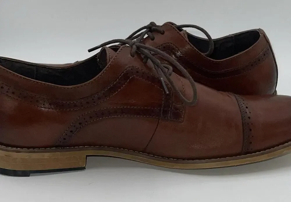 Stacy Adams Dress Shoes Mens Size 10.5 Brown Leather Cap Toe Derby 25065-221